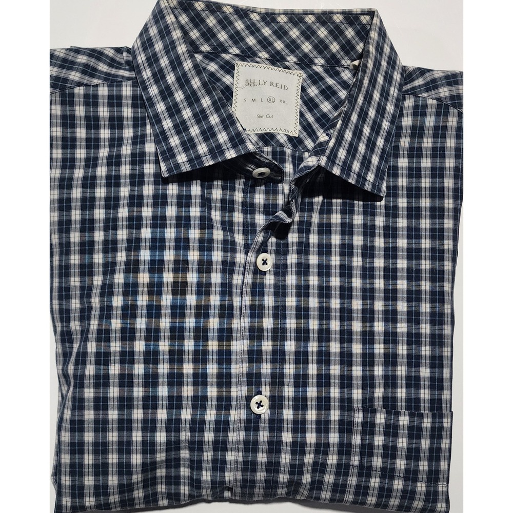 Billy Reid Men's Blue Check Slim Cut Long Sleeve Shirt Size XL
